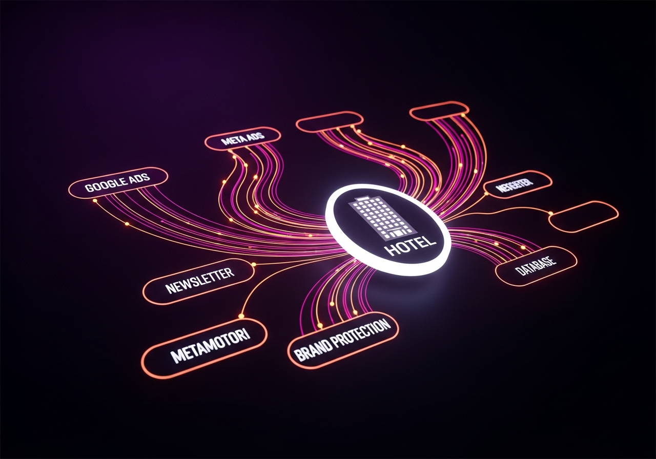 Piano Marketing - L'hotel al centro con tutti i canali marketing connessi